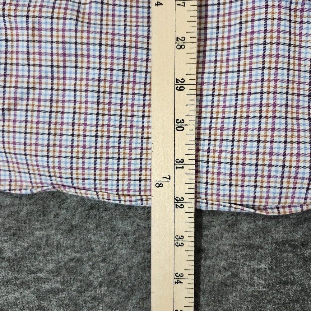 Peter Millar Shirt Adult Large Blue Brown Plaid Button Up Linen Cotton Mens - Picture 9 of 10